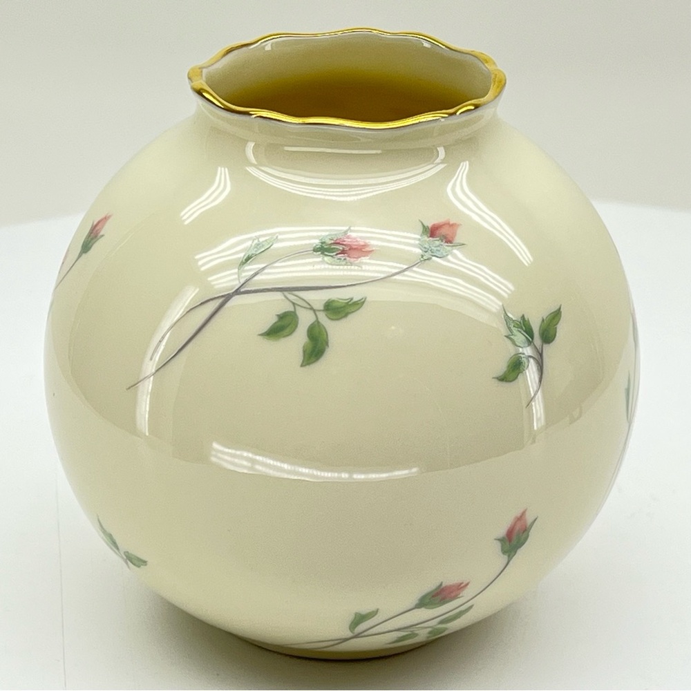 Lenox Rose Manor Vase Ceramic 24K Gold Trim Hand Painted Globe Round Cottage - Picture 3 of 12